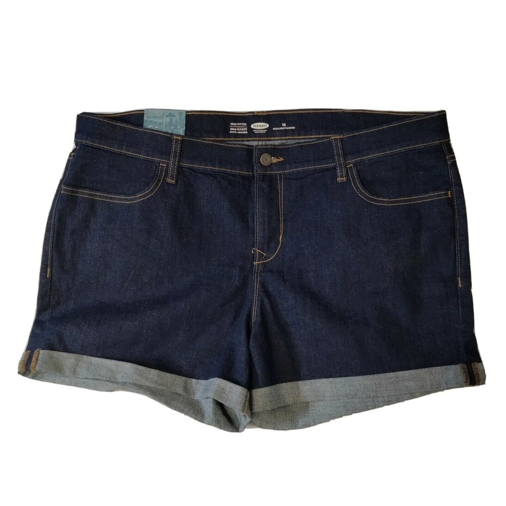 Old Navy Cuffed Jean Shorts Semi Fitted Size 16 Runs Big 18 ? Dark Blue New 4"